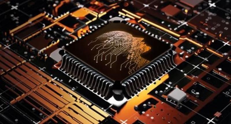 Close-up illustration of a microchip with a glowing fingerprint pattern